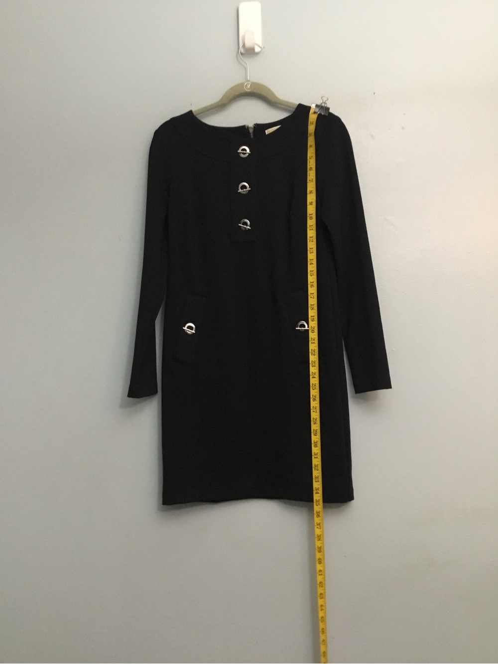 Michael Kors Black Long Sleeve Shift Dress Silver Accents Size S Classic